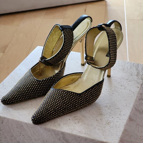 Vintage Roberto Cavalli Studded Ankle Strap heels sz 39 - Picture 1 of 11